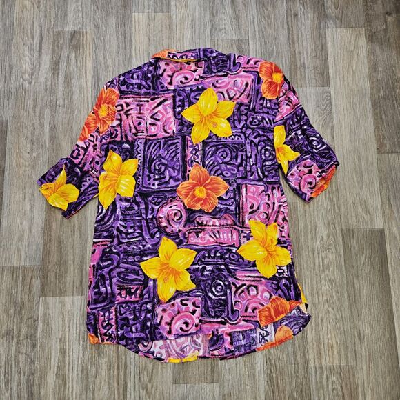 Vtg Bobbie Brooks Floral Button Up Top Womens M 12/14 Hawaiian Camp Shirt Retro - Picture 5 of 8
